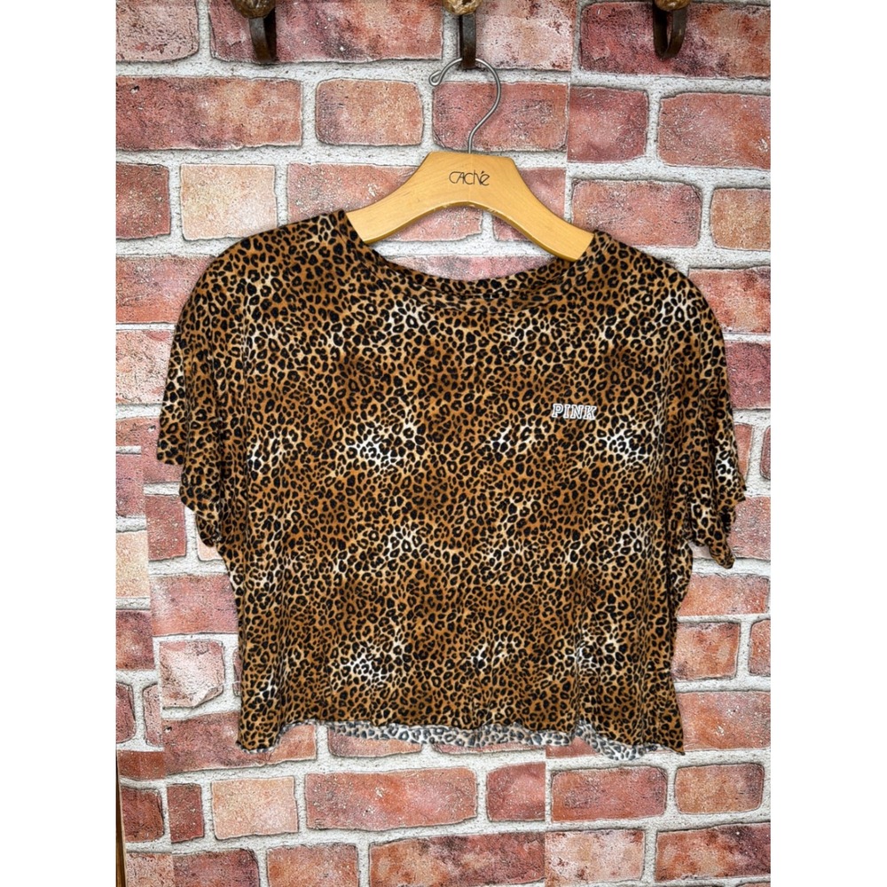 Y2K Victoria's Secret PINK Leopard Print CropTop T-Shirt Animal XS Boxy Tee